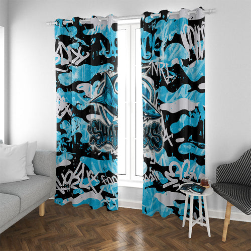 Cronulla-Sutherland Sharks Rugby Window Curtain Graffiti Typography Urban Camo Abstract Street Style