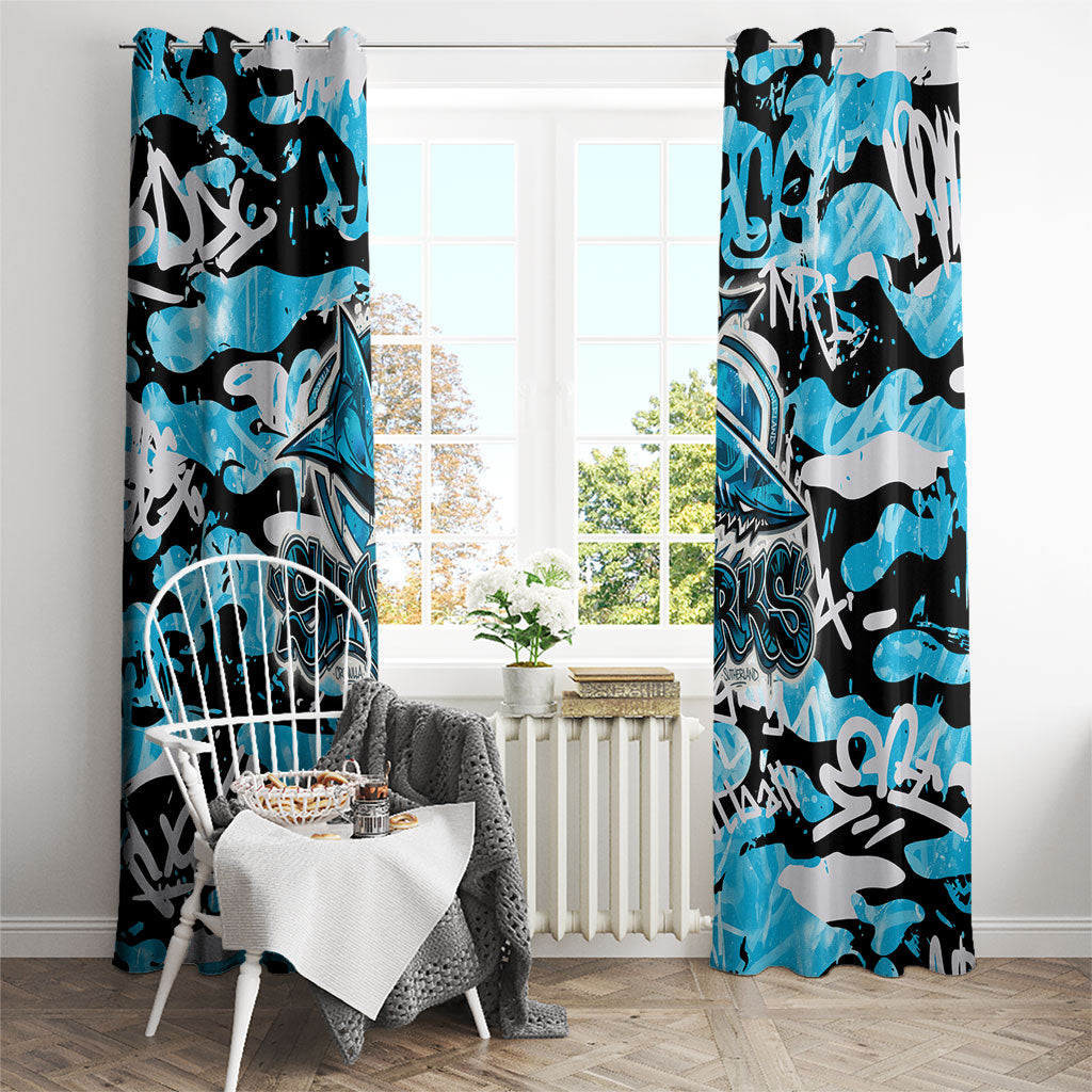 Cronulla-Sutherland Sharks Rugby Window Curtain Graffiti Typography Urban Camo Abstract Street Style