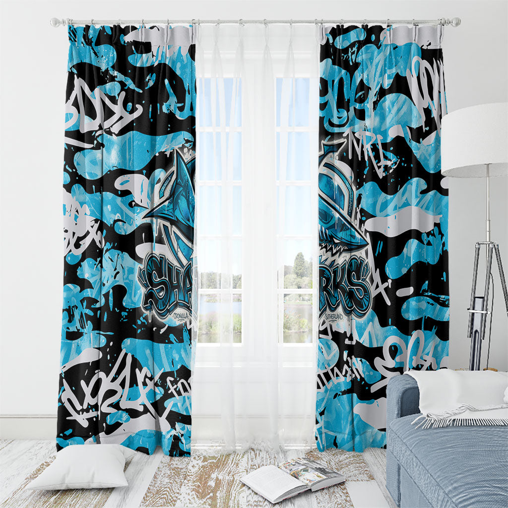Cronulla-Sutherland Sharks Rugby Window Curtain Graffiti Typography Urban Camo Abstract Street Style