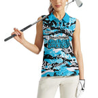 Cronulla-Sutherland Sharks Rugby Women Sleeveless Polo Shirt Graffiti Typography Urban Camo Abstract Street Style