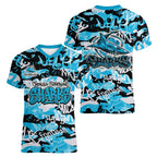 Cronulla-Sutherland Sharks Rugby Women V-Neck T-Shirt Graffiti Typography Urban Camo Abstract Street Style
