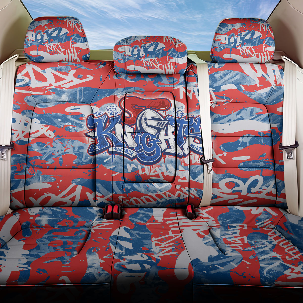 Newcastle Knights Rugby Back Car Seat Cover Graffiti Typography Urban Camo Abstract Street Style