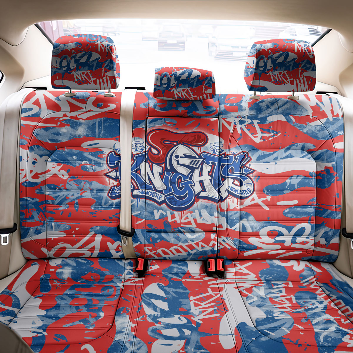 Newcastle Knights Rugby Back Car Seat Cover Graffiti Typography Urban Camo Abstract Street Style