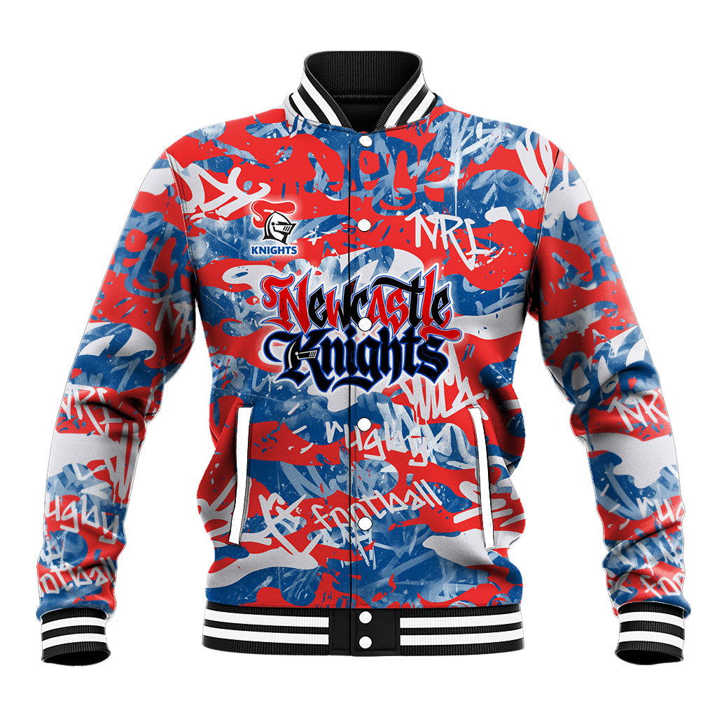 Newcastle Knights Rugby Baseball Jacket Graffiti Typography Urban Camo Abstract Street Style
