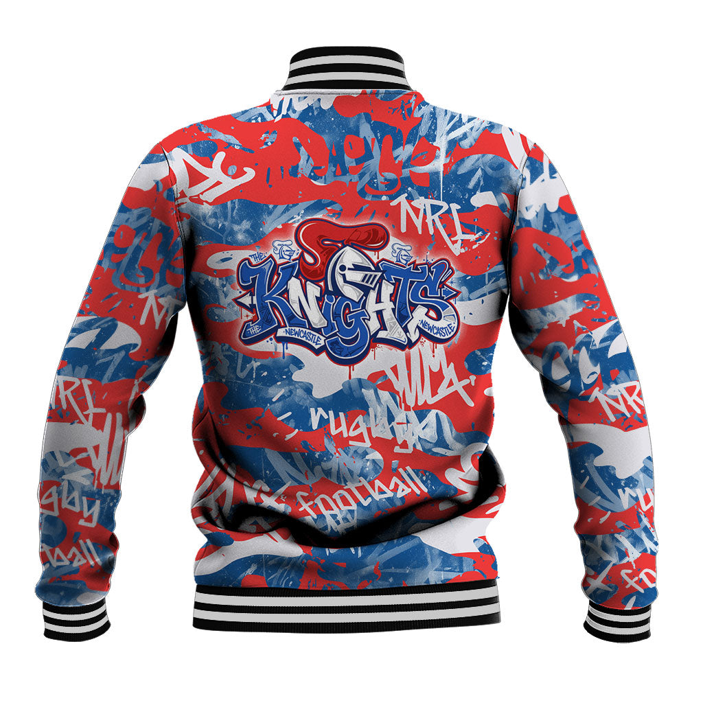 Newcastle Knights Rugby Baseball Jacket Graffiti Typography Urban Camo Abstract Street Style