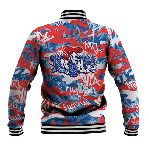 Newcastle Knights Rugby Baseball Jacket Graffiti Typography Urban Camo Abstract Street Style