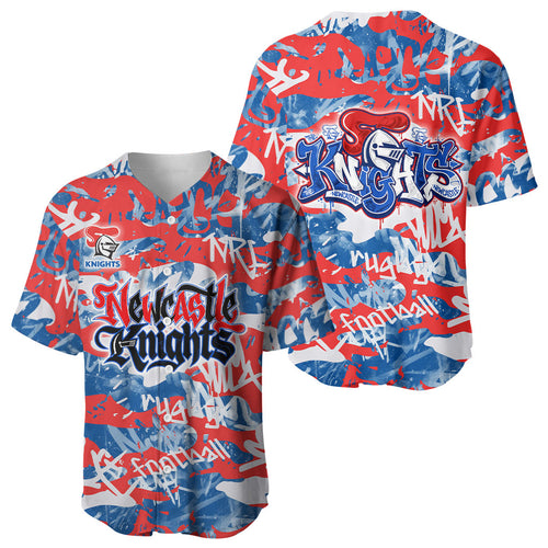 Newcastle Knights Rugby Baseball Jersey Graffiti Typography Urban Camo Abstract Street Style