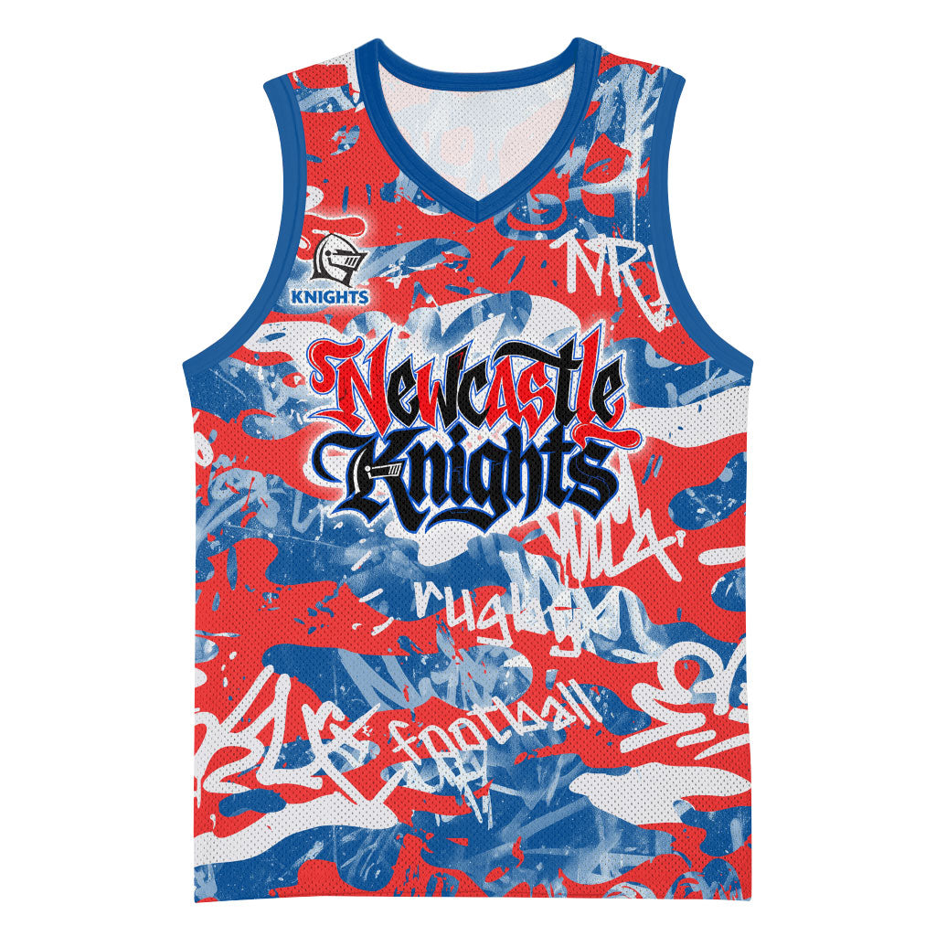Newcastle Knights Rugby Basketball Jersey Graffiti Typography Urban Camo Abstract Street Style