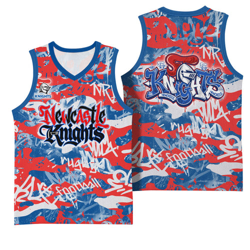 Newcastle Knights Rugby Basketball Jersey Graffiti Typography Urban Camo Abstract Street Style
