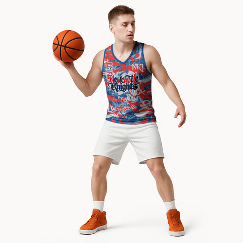 Newcastle Knights Rugby Basketball Jersey Graffiti Typography Urban Camo Abstract Street Style
