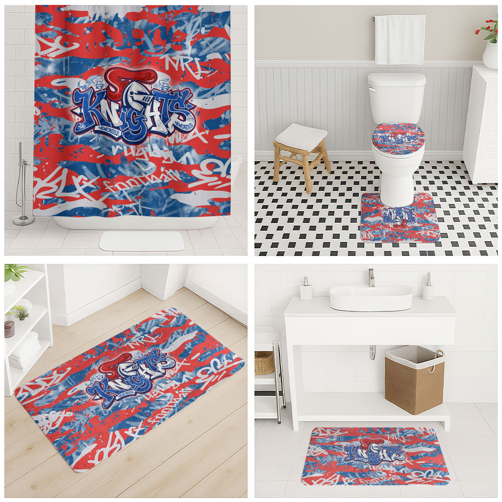 Newcastle Knights Rugby Bathroom Set Graffiti Typography Urban Camo Abstract Street Style
