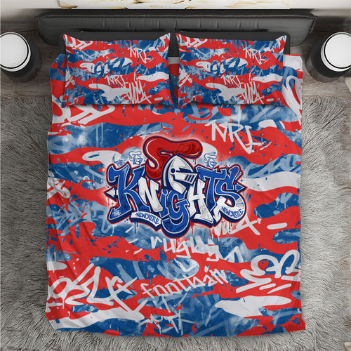 Newcastle Knights Rugby Bedding Set Graffiti Typography Urban Camo Abstract Street Style