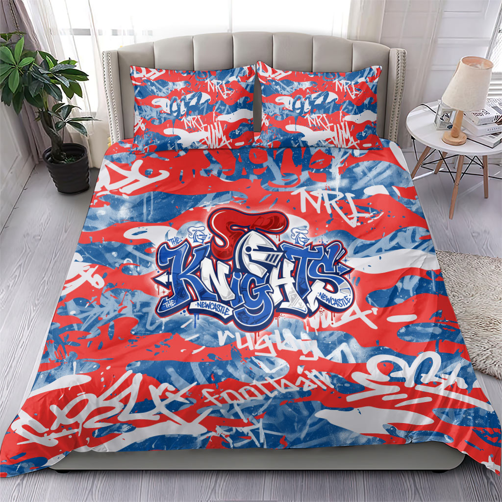 Newcastle Knights Rugby Bedding Set Graffiti Typography Urban Camo Abstract Street Style