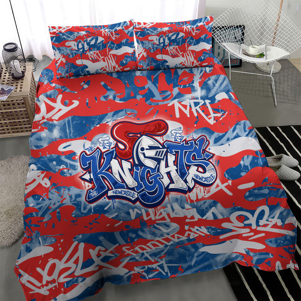 Newcastle Knights Rugby Bedding Set Graffiti Typography Urban Camo Abstract Street Style