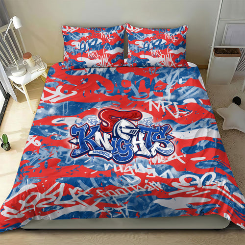 Newcastle Knights Rugby Bedding Set Graffiti Typography Urban Camo Abstract Street Style