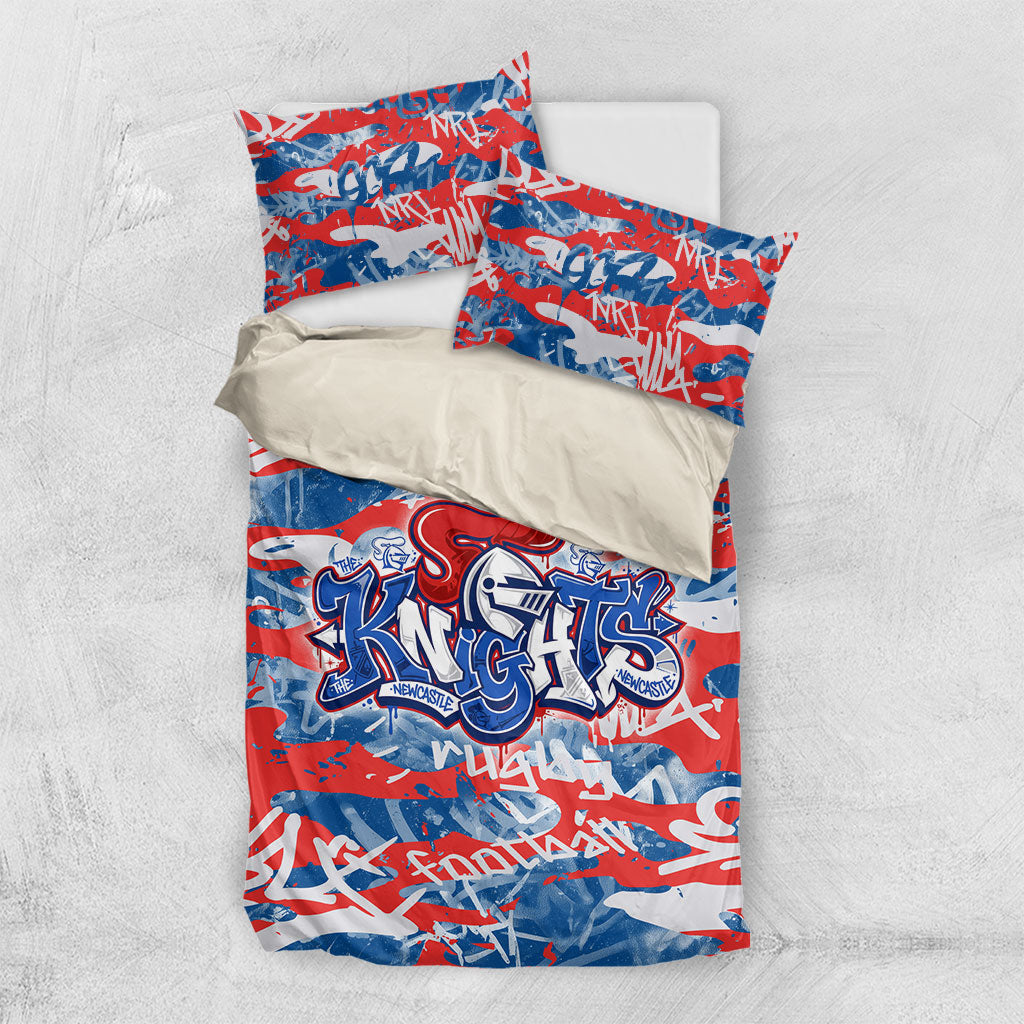 Newcastle Knights Rugby Bedding Set Graffiti Typography Urban Camo Abstract Street Style