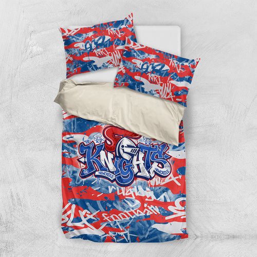 Newcastle Knights Rugby Bedding Set Graffiti Typography Urban Camo Abstract Street Style