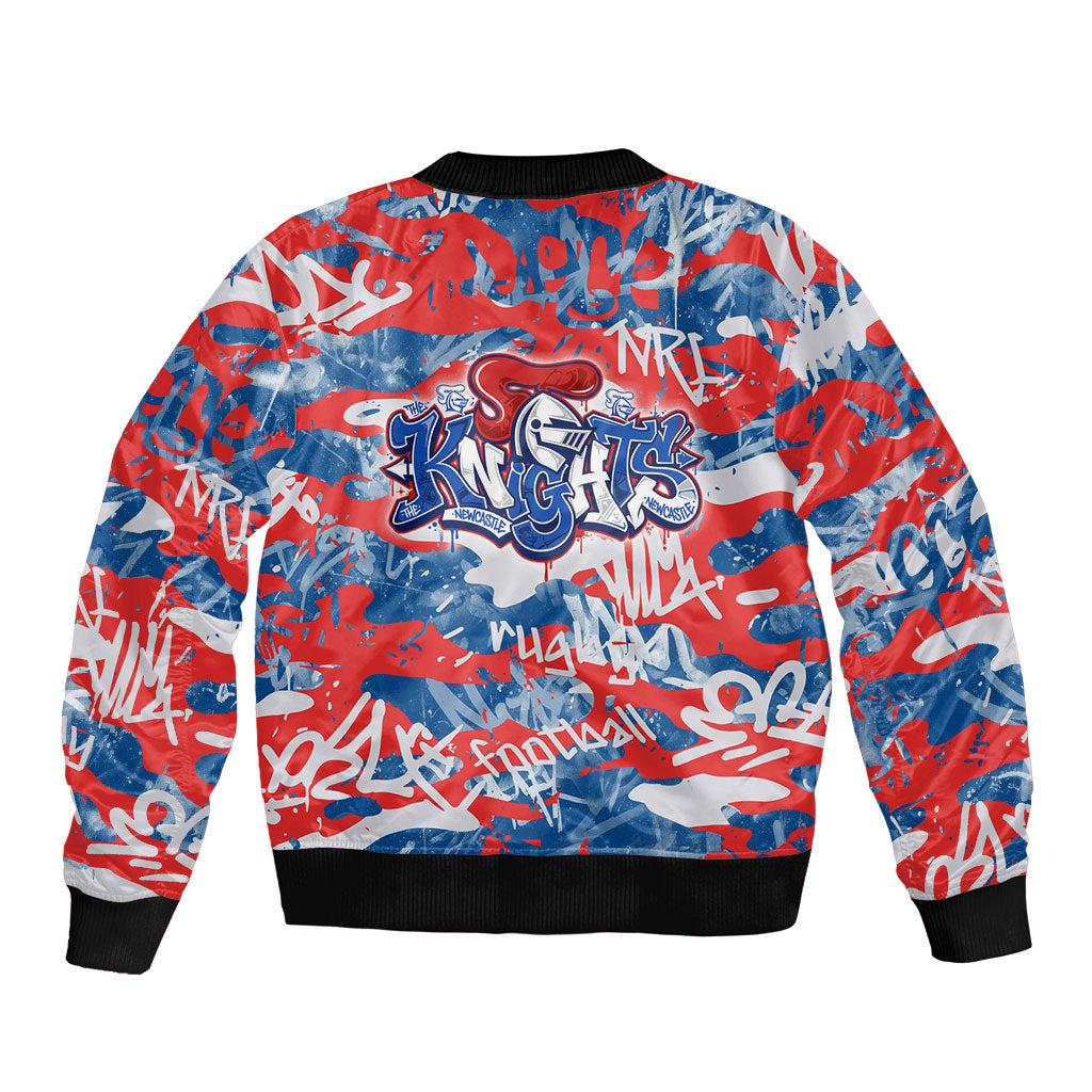 Newcastle Knights Rugby Bomber Jacket Graffiti Typography Urban Camo Abstract Street Style