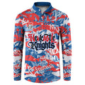 Newcastle Knights Rugby Button Sweatshirt Graffiti Typography Urban Camo Abstract Street Style