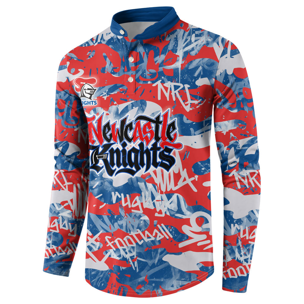 Newcastle Knights Rugby Button Sweatshirt Graffiti Typography Urban Camo Abstract Street Style