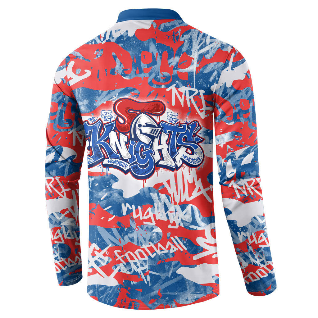 Newcastle Knights Rugby Button Sweatshirt Graffiti Typography Urban Camo Abstract Street Style