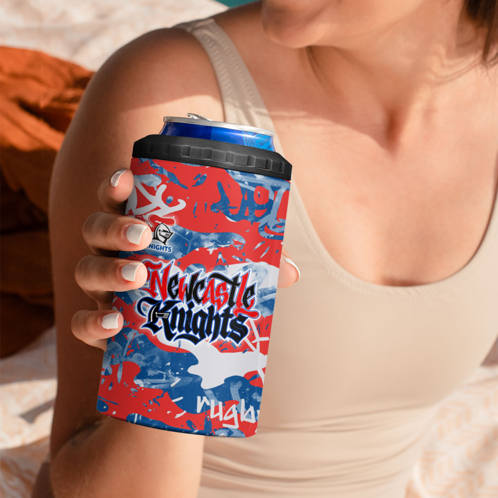 Newcastle Knights Rugby 4 in 1 Can Cooler Tumbler Graffiti Typography Urban Camo Abstract Street Style