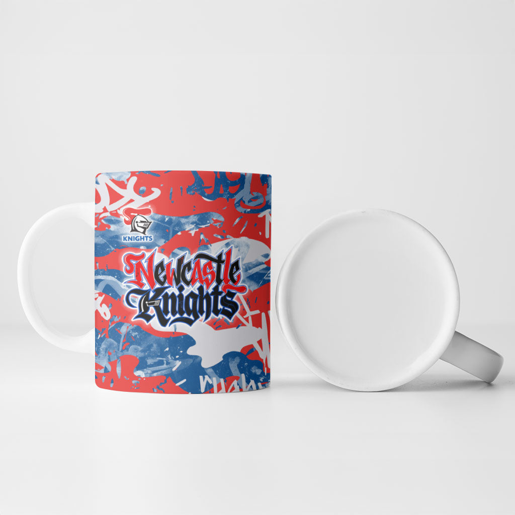 Newcastle Knights Rugby Ceramic Mug Graffiti Typography Urban Camo Abstract Street Style