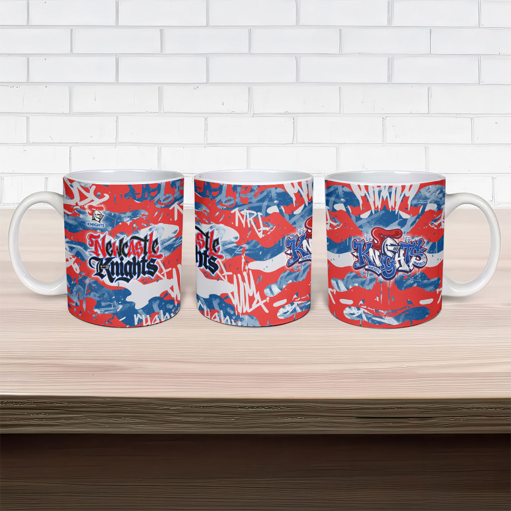 Newcastle Knights Rugby Ceramic Mug Graffiti Typography Urban Camo Abstract Street Style