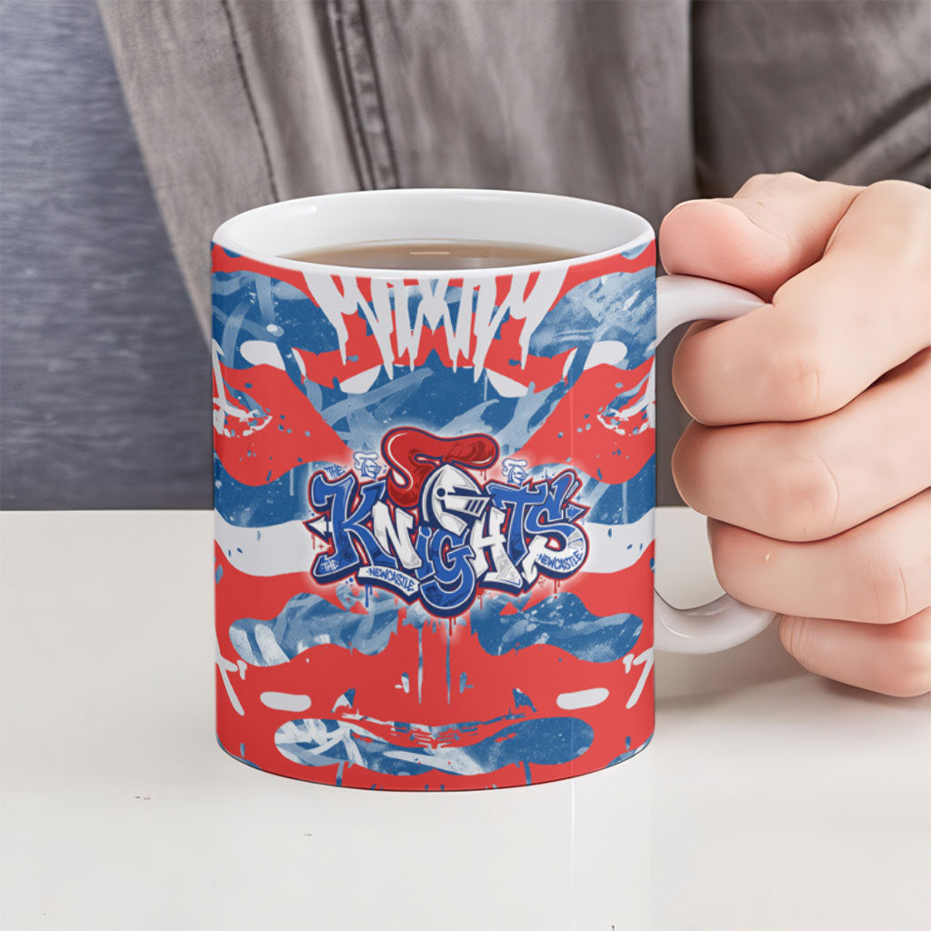 Newcastle Knights Rugby Ceramic Mug Graffiti Typography Urban Camo Abstract Street Style