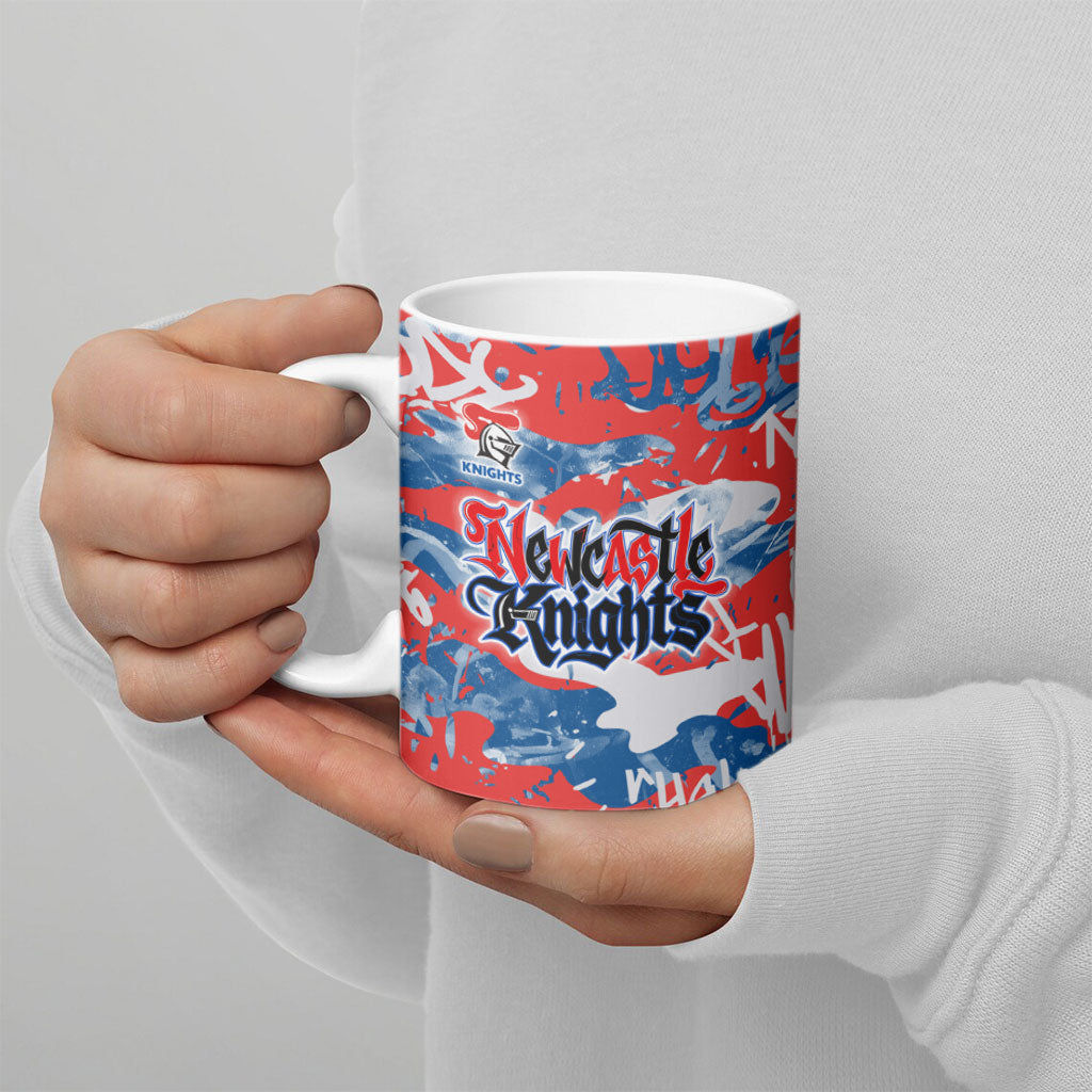 Newcastle Knights Rugby Ceramic Mug Graffiti Typography Urban Camo Abstract Street Style