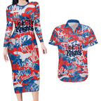 Newcastle Knights Rugby Couples Matching Long Sleeve Bodycon Dress and Hawaiian Shirt Graffiti Typography Urban Camo Abstract Street Style