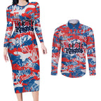 Newcastle Knights Rugby Couples Matching Long Sleeve Bodycon Dress and Long Sleeve Button Shirt Graffiti Typography Urban Camo Abstract Street Style