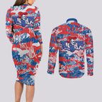 Newcastle Knights Rugby Couples Matching Long Sleeve Bodycon Dress and Long Sleeve Button Shirt Graffiti Typography Urban Camo Abstract Street Style