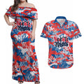 Newcastle Knights Rugby Couples Matching Off Shoulder Maxi Dress and Hawaiian Shirt Graffiti Typography Urban Camo Abstract Street Style