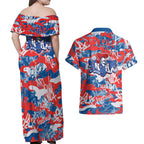 Newcastle Knights Rugby Couples Matching Off Shoulder Maxi Dress and Hawaiian Shirt Graffiti Typography Urban Camo Abstract Street Style