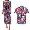 Newcastle Knights Rugby Couples Matching Puletasi and Hawaiian Shirt Graffiti Typography Urban Camo Abstract Street Style