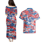 Newcastle Knights Rugby Couples Matching Puletasi and Hawaiian Shirt Graffiti Typography Urban Camo Abstract Street Style