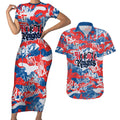 Newcastle Knights Rugby Couples Matching Short Sleeve Bodycon Dress and Hawaiian Shirt Graffiti Typography Urban Camo Abstract Street Style