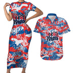 Newcastle Knights Rugby Couples Matching Short Sleeve Bodycon Dress and Hawaiian Shirt Graffiti Typography Urban Camo Abstract Street Style