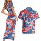 Newcastle Knights Rugby Couples Matching Short Sleeve Bodycon Dress and Hawaiian Shirt Graffiti Typography Urban Camo Abstract Street Style