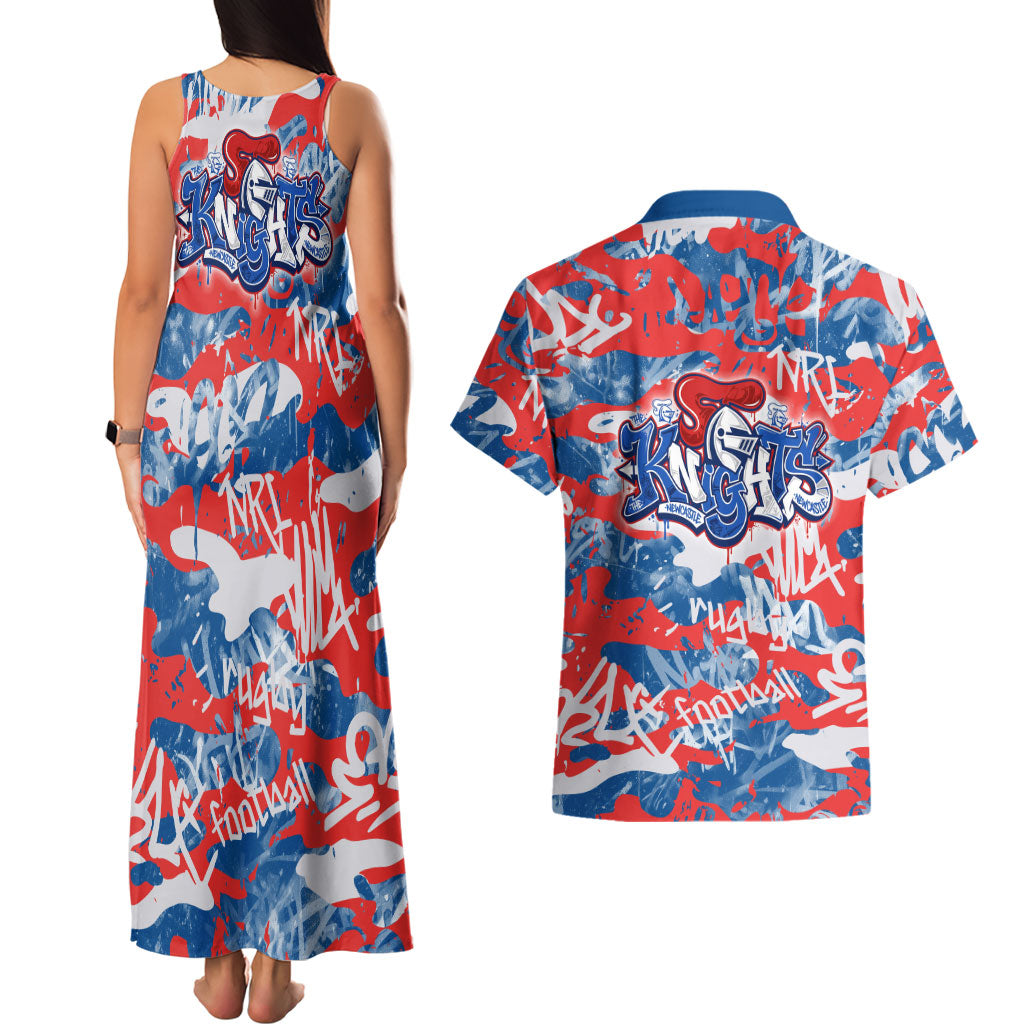 Newcastle Knights Rugby Couples Matching Tank Maxi Dress and Hawaiian Shirt Graffiti Typography Urban Camo Abstract Street Style