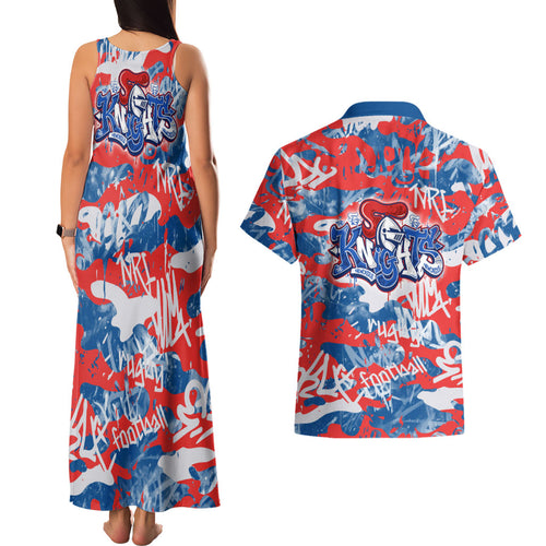 Newcastle Knights Rugby Couples Matching Tank Maxi Dress and Hawaiian Shirt Graffiti Typography Urban Camo Abstract Street Style