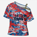 Newcastle Knights Rugby Cross Shoulder Shirt Graffiti Typography Urban Camo Abstract Street Style