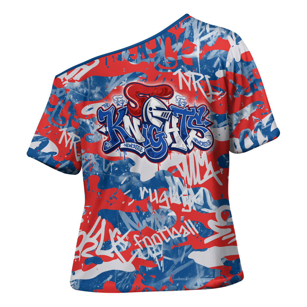Newcastle Knights Rugby Cross Shoulder Shirt Graffiti Typography Urban Camo Abstract Street Style