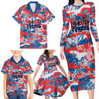 Newcastle Knights Rugby Family Matching Long Sleeve Bodycon Dress and Hawaiian Shirt Graffiti Typography Urban Camo Abstract Street Style