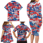Newcastle Knights Rugby Family Matching Long Sleeve Bodycon Dress and Hawaiian Shirt Graffiti Typography Urban Camo Abstract Street Style