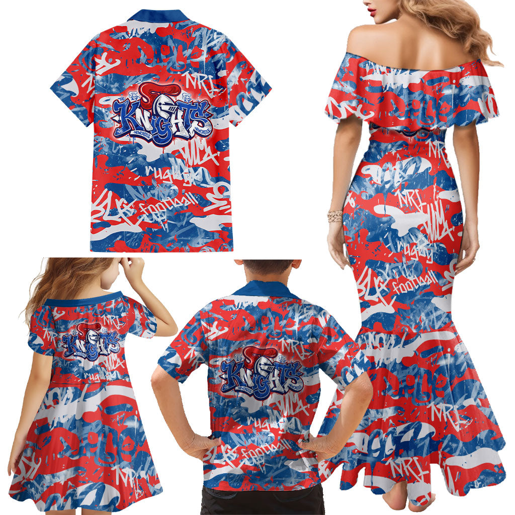 Newcastle Knights Rugby Family Matching Mermaid Dress and Hawaiian Shirt Graffiti Typography Urban Camo Abstract Street Style