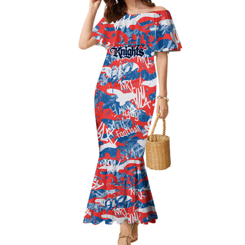 Newcastle Knights Rugby Family Matching Mermaid Dress and Hawaiian Shirt Graffiti Typography Urban Camo Abstract Street Style