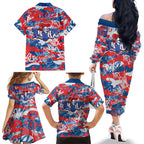 Newcastle Knights Rugby Family Matching Off The Shoulder Long Sleeve Dress and Hawaiian Shirt Graffiti Typography Urban Camo Abstract Street Style