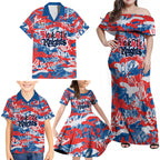 Newcastle Knights Rugby Family Matching Off Shoulder Maxi Dress and Hawaiian Shirt Graffiti Typography Urban Camo Abstract Street Style